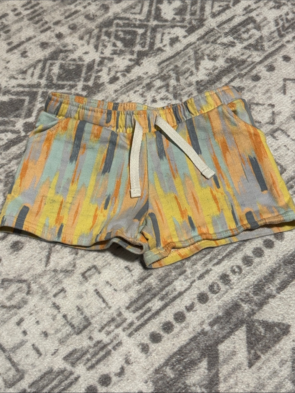 Toddler Girls Casual Drawstring Sweat Shorts in Yellow Orange & Blue Multi